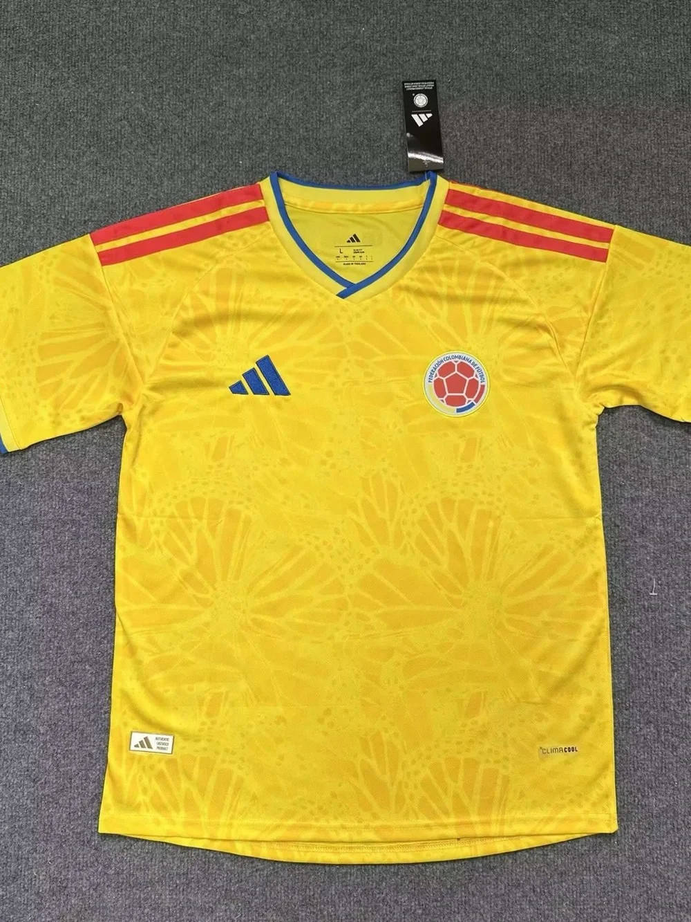 adidas Yellow Colombia Men’s Soccer Jersey with Red & Blue Accents